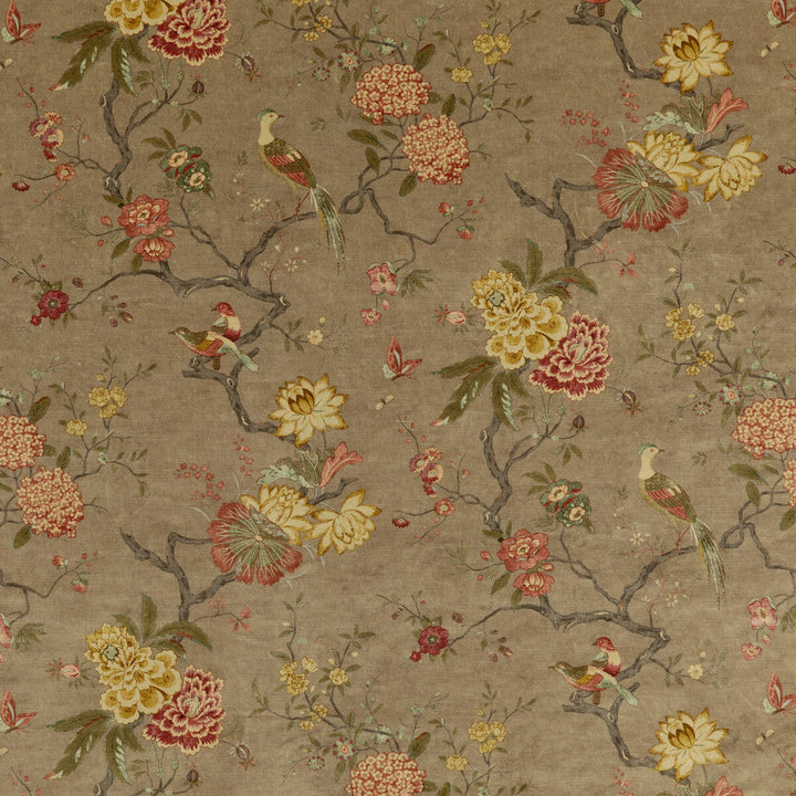 Oriental Bird Velvet Mole by G P & J Baker Designer Fabric SIGNATURE VELVETS VISCOSE - 60%;COTTON - 30%;POLYESTER - 10% Italy - Horizontal: 17.9664 and Vertical: 32.308 53.978 - Swanky Fabrics -