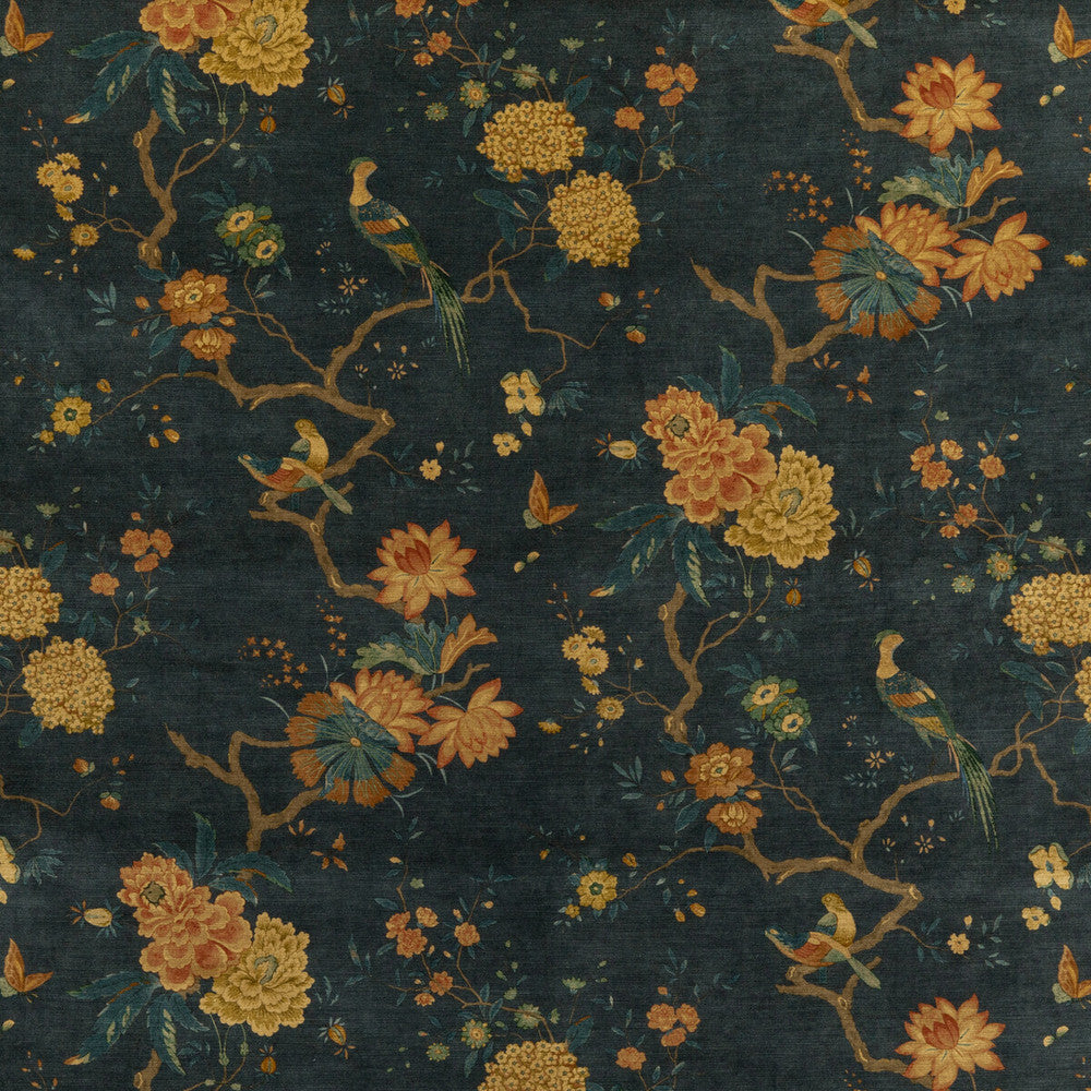 Oriental Bird Velvet Teal by G P & J Baker Fabric SIGNATURE VELVETS VISCOSE - 60%;COTTON - 30%;POLYESTER - 10% Italy - Horizontal: 17.9664 and Vertical: 32.308 53.978 - Fabric Carolina -