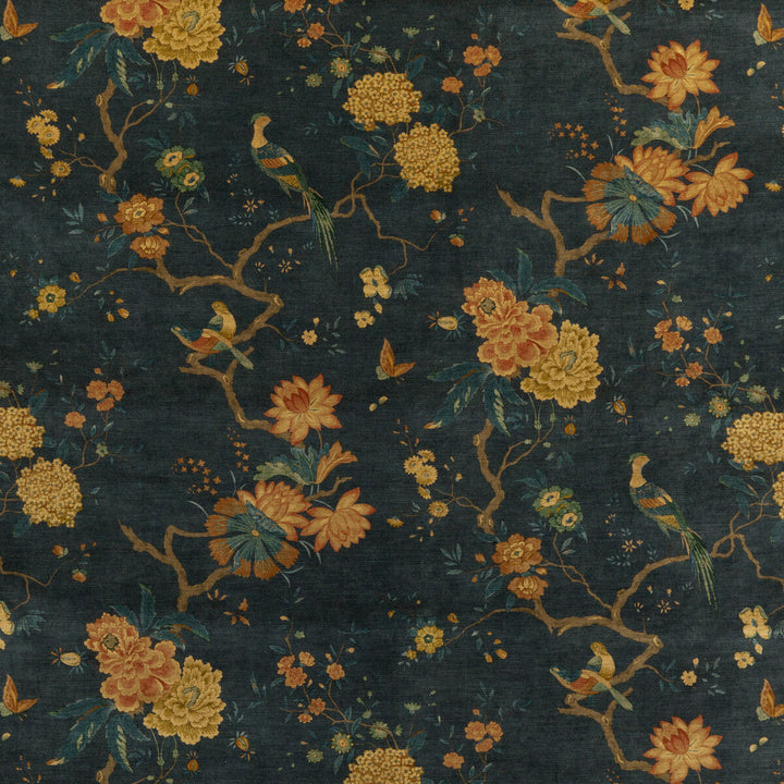 Oriental Bird Velvet Teal by G P & J Baker Fabric SIGNATURE VELVETS VISCOSE - 60%;COTTON - 30%;POLYESTER - 10% Italy Horizontal: 17.9664 and Vertical: 32.308 53.978 - Fabric Carolina -