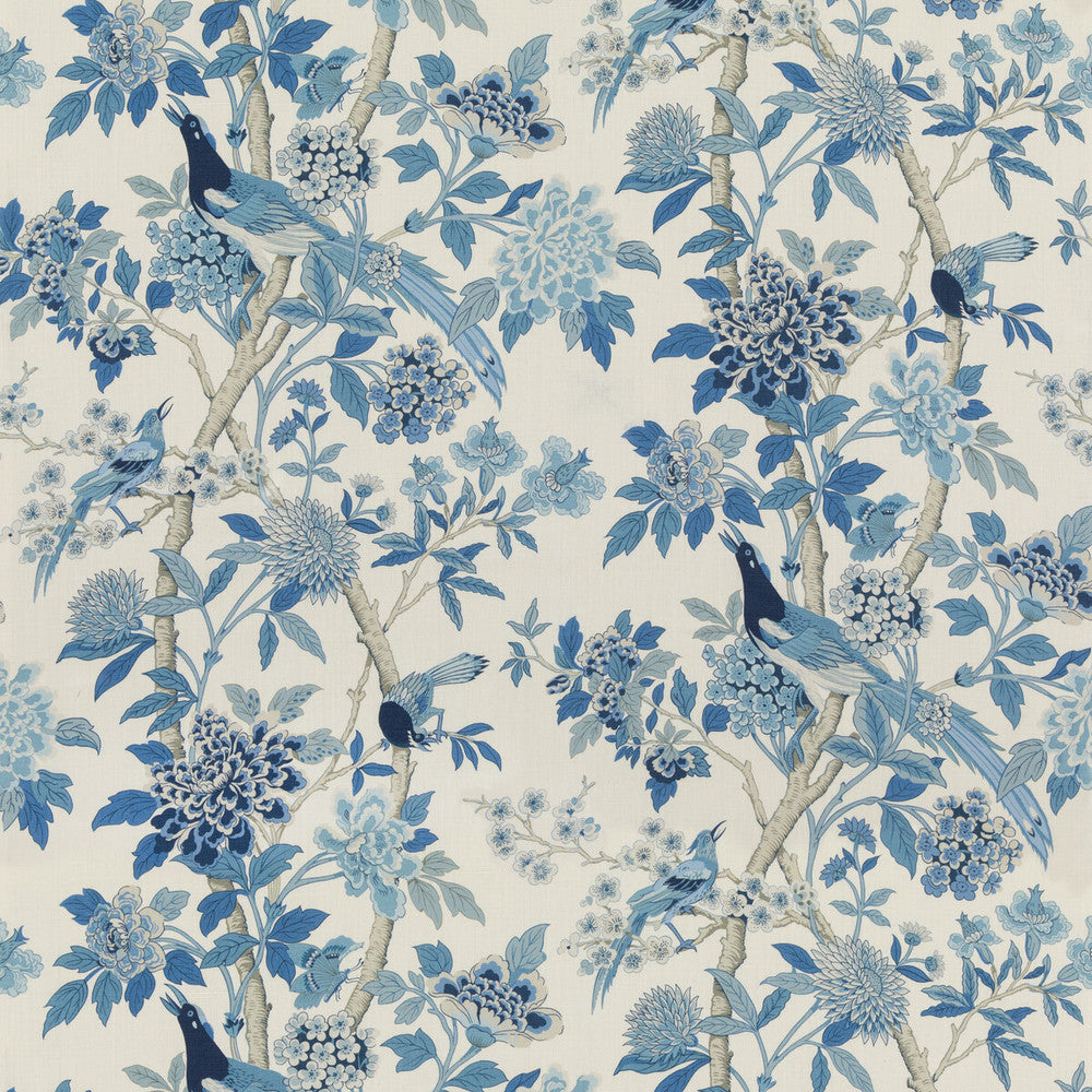 Hydrangea Bird (Archive) Blue by G P & J Baker Fabric CHIFU LINEN - 100% Thailand MEDIUM Horizontal: 52.796 and Vertical: 41.764 52.796 - Fabric Carolina -
