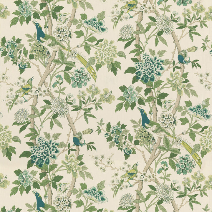 Hydrangea Bird (Archive) Green by G P & J Baker Fabric CHIFU LINEN - 100% Thailand MEDIUM Horizontal: 52.796 and Vertical: 41.764 52.796 - Fabric Carolina -
