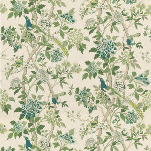 Hydrangea Bird (Archive) Green by G P & J Baker Fabric