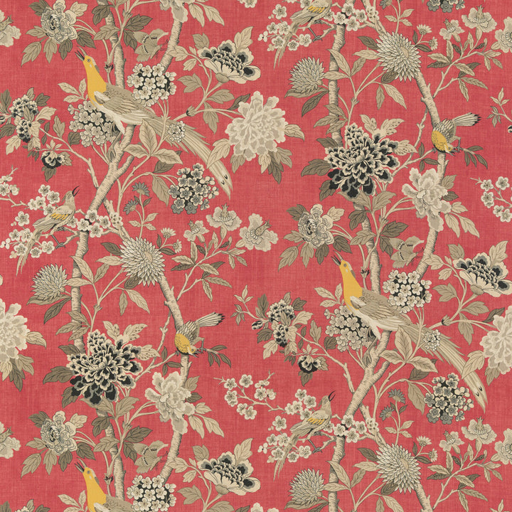 Hydrangea Bird (Archive) Old Rose by G P & J Baker Fabric CHIFU LINEN - 100% Thailand MEDIUM Horizontal: 52.796 and Vertical: 41.764 52.796 - Fabric Carolina -