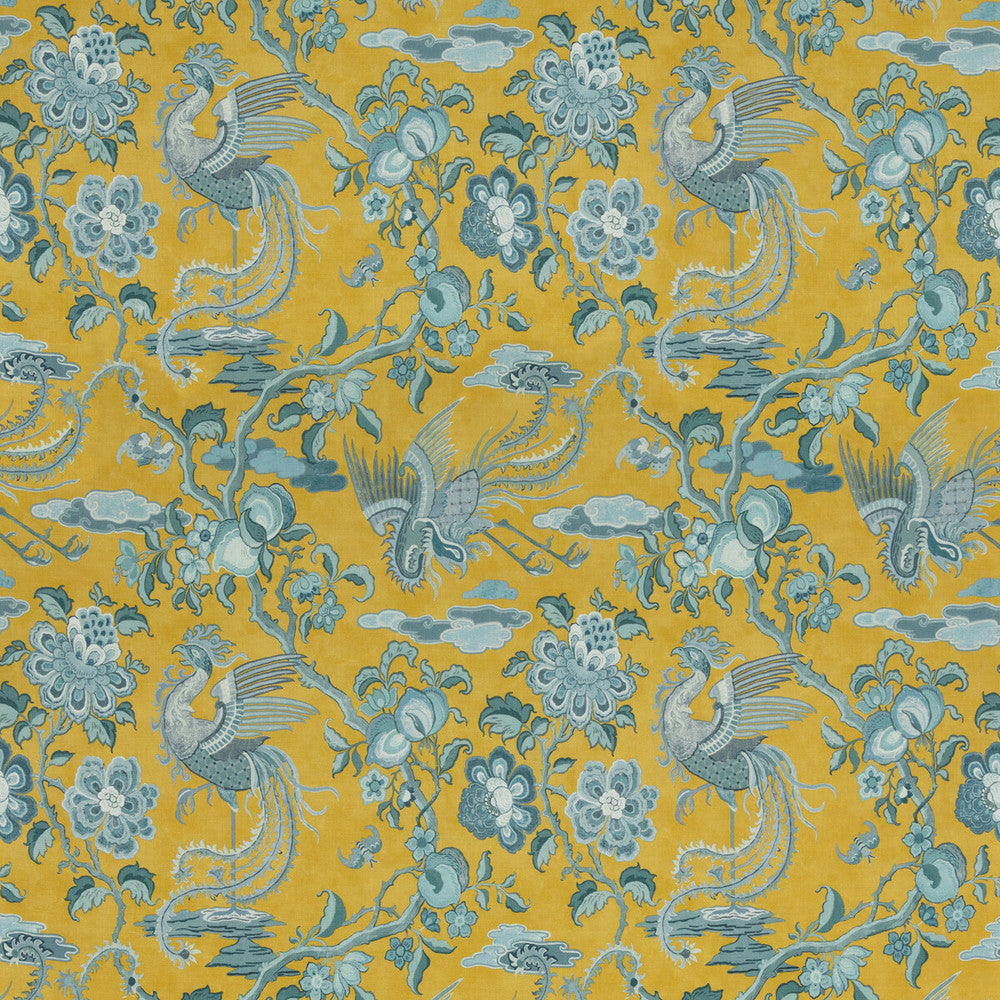 Chifu Ochre/Blue by G P & J Baker Fabric CHIFU LINEN - 100% Thailand MEDIUM Horizontal: 26.201 and Vertical: 30.732 52.402 - Fabric Carolina -