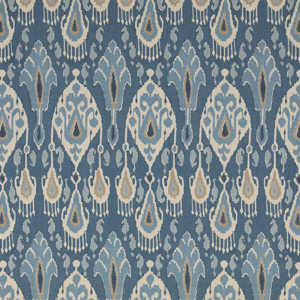 Ikat Bokhara Blue by G P & J Baker Fabric CHIFU VISCOSE - 49%;LINEN - 26%;COTTON - 17%;POLYESTER - 8% Thailand MEDIUM Horizontal: 10.244 and Vertical: 27.186 51.22 - Fabric Carolina -