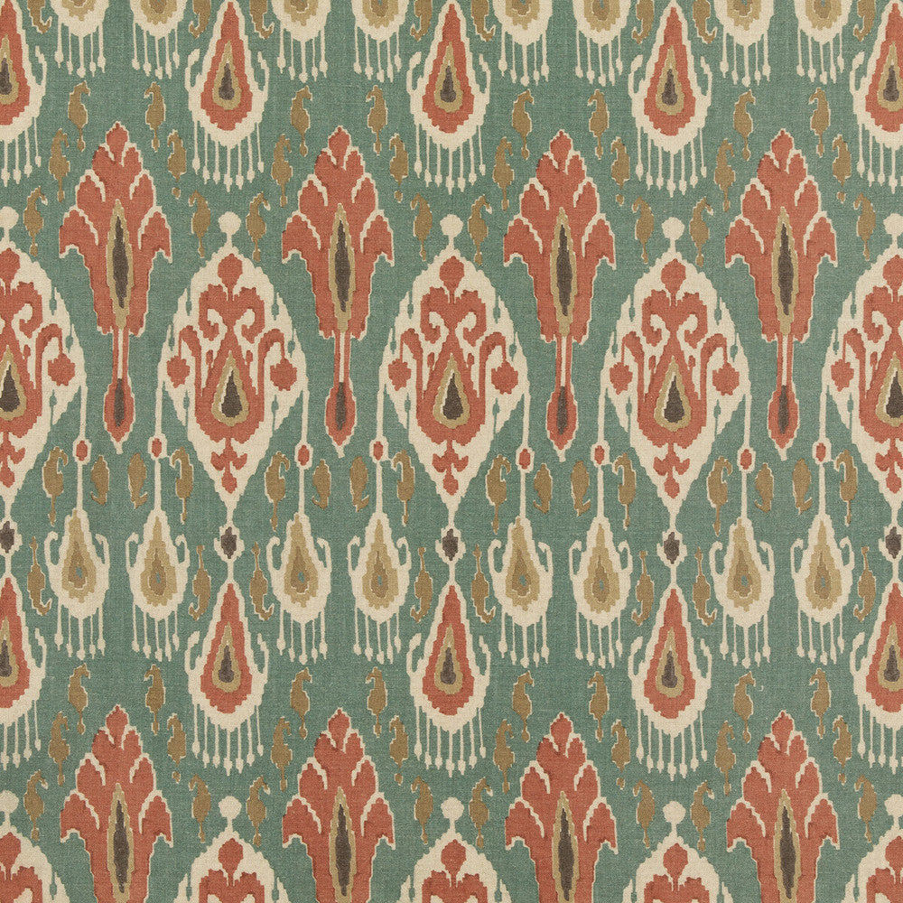 Ikat Bokhara Teal by G P & J Baker Fabric CHIFU VISCOSE - 49%;LINEN - 26%;COTTON - 17%;POLYESTER - 8% Thailand MEDIUM Horizontal: 10.244 and Vertical: 27.186 51.22 - Fabric Carolina -