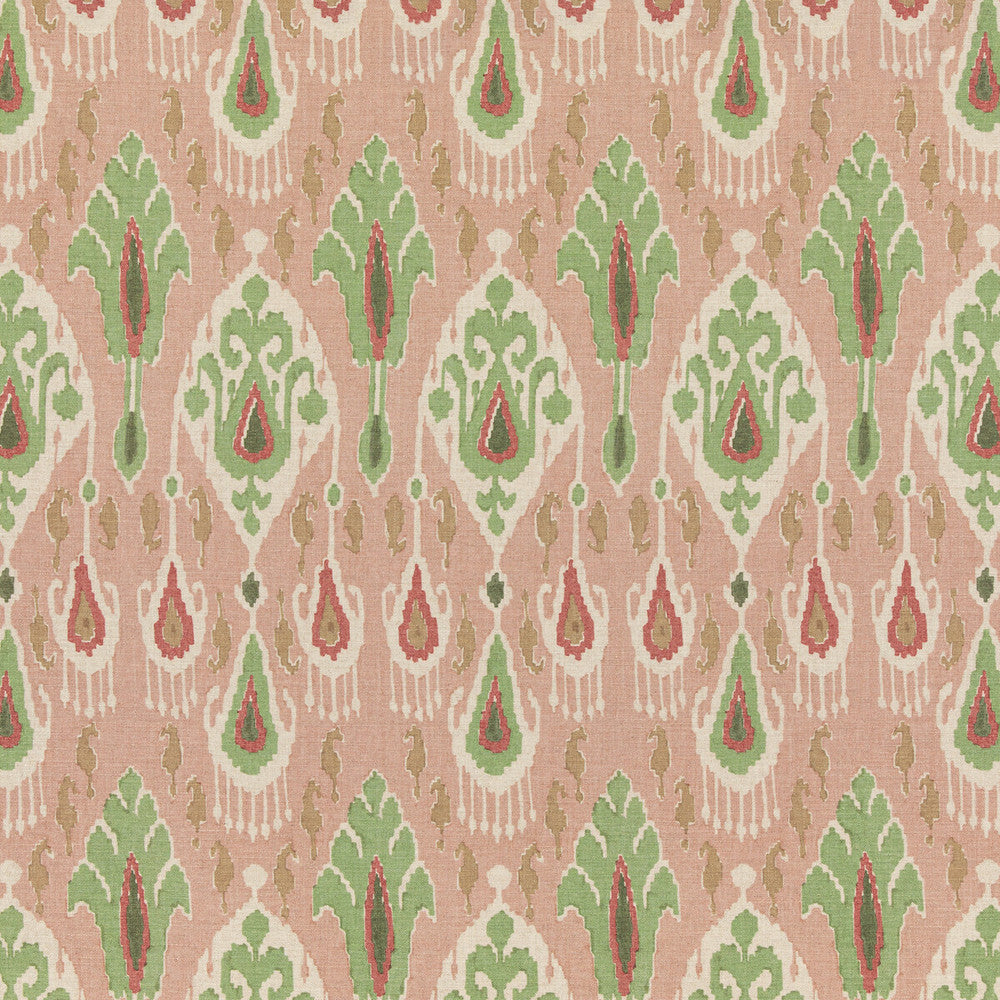 Ikat Bokhara Rose/Green by G P & J Baker Fabric CHIFU VISCOSE - 49%;LINEN - 26%;COTTON - 17%;POLYESTER - 8% Thailand MEDIUM Horizontal: 10.244 and Vertical: 27.186 51.22 - Fabric Carolina -