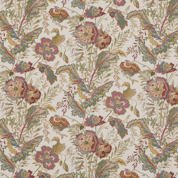 Indienne Flower Emerald/Red by G P & J Baker Fabric CASPIAN LINEN - 100% Thailand Horizontal: 17.336 and Vertical: 26.792 52.402 - Fabric Carolina -