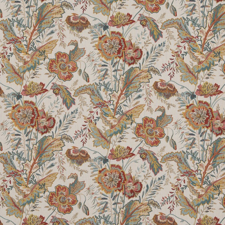 Indienne Flower Red/Teal by G P & J Baker Fabric CASPIAN LINEN - 100% Thailand Horizontal: 17.336 and Vertical: 26.792 52.402 - Fabric Carolina -