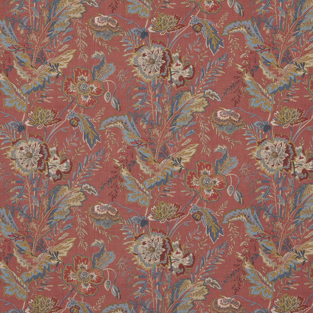 Indienne Flower Red by G P & J Baker Designer Fabric CASPIAN LINEN - 100% Thailand Horizontal: 17.336 and Vertical: 26.792 52.402 - Swanky Fabrics -