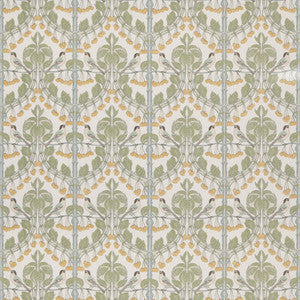 Birds & Cherries Cotton Aqua by G P & J Baker Fabric