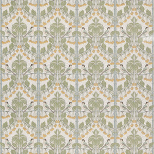 Birds & Cherries Cotton Aqua by G P & J Baker Fabric