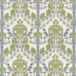 Birds & Cherries Green/Blue by G P & J Baker Fabric