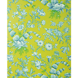 Shell Toile Aqua On Lime by Brunschwig & Fils Wallcovering