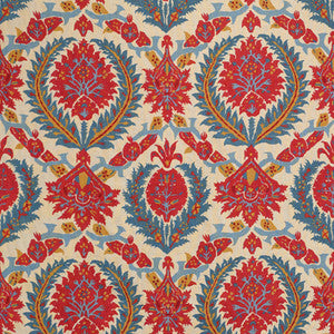 Zenobia Linen Print Pompeian Red/Blue by Brunschwig & Fils Fabric