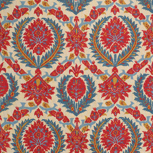 Zenobia Linen Print Pompeian Red/Blue by Brunschwig & Fils Fabric