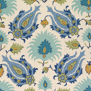 Kashmiri Linen Print Peridot/Aquamarine by Brunschwig & Fils Fabric