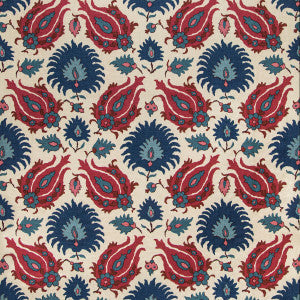 Kashmiri Linen Print Navy/Berry by Brunschwig & Fils Fabric