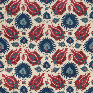 Kashmiri Linen Print Navy/Berry by Brunschwig & Fils Fabric