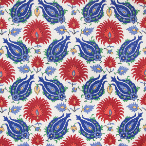 Kashmiri Linen Print Blue/Red by Brunschwig & Fils Fabric