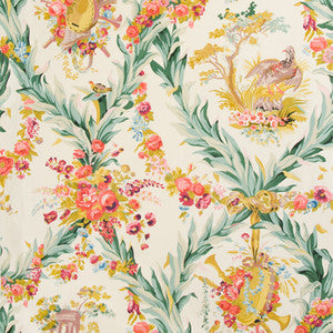 Fontainebleau Glazed Chintz Red Green And Gold On Cream by Brunschwig & Fils Fabric