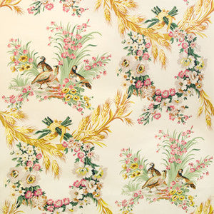 Les Perdrix Glazed Chintz Red Blue-Green Cream by Brunschwig & Fils Fabric