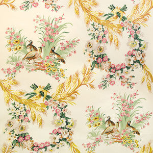 Les Perdrix Glazed Chintz Red Blue-Green Cream by Brunschwig & Fils Fabric