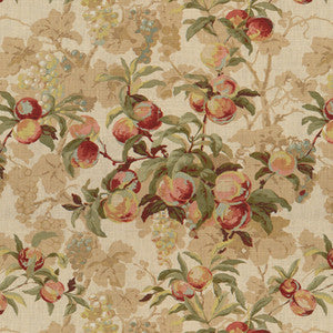 Peach Tree Linen Print Beige With Blue by Brunschwig & Fils Fabric
