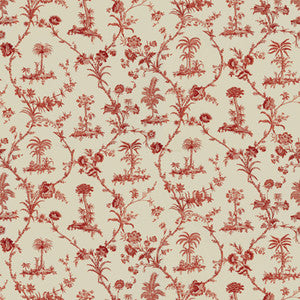 West Indies Toile Cotton Print Red On White by Brunschwig & Fils Fabric