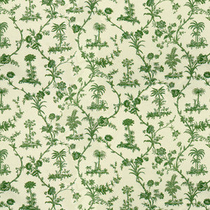 West Indies Toile Cotton Print Green On White by Brunschwig & Fils Fabric