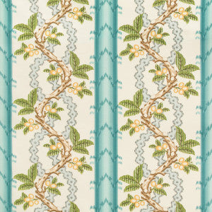Josselin Cotton And Linen Print Aqua/Mist by Brunschwig & Fils Fabric