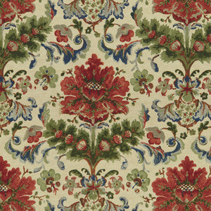 Windsor Damask Cotton & Linen Print Red On Ecru by Brunschwig & Fils Fabric