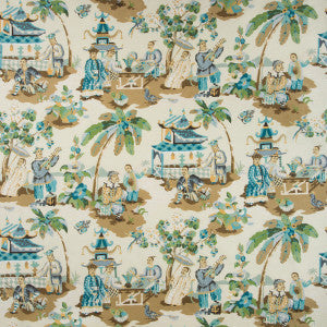 Xian Linen & Cotton Print Seafoam/Sand by Brunschwig & Fils Fabric