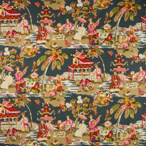 Xian Linen & Cotton Print Grey/Pink by Brunschwig & Fils Fabric