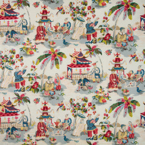 Xian Linen & Cotton Print Prussian/Red by Brunschwig & Fils Fabric