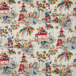 Xian Linen & Cotton Print Prussian/Red by Brunschwig & Fils Fabric