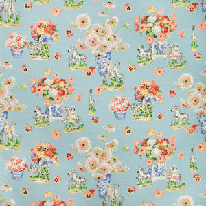 Gillian S Zebras Linen & Cotton Print Sky by Brunschwig & Fils Fabric