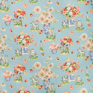Gillian S Zebras Linen & Cotton Print Sky by Brunschwig & Fils Fabric