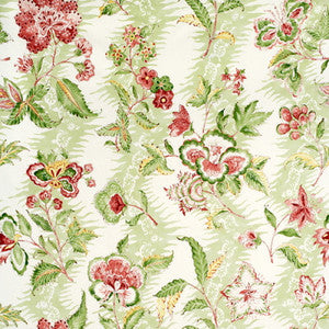 Monsoon Floral Linen & Cotton Print Coral/Lettuce by Brunschwig & Fils Fabric