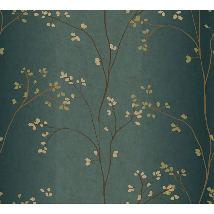Vertical Blossoms Teal Metallic Wallpaper by York Wallcoverings Earthy Tones Covers about 56.4 square feet 20.5-in by 33-ft long roll Prepasted 0 - Fabric Carolina -