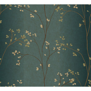 Vertical Blossoms Teal Metallic Wallpaper by York Wallcoverings
