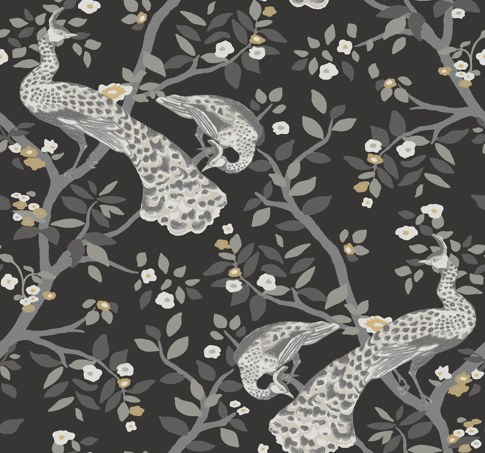 Plume Black & Gold Wallpaper by Inspired by Color Black & White Resource Library Covers about 60.8 square feet 27-in by 27-ft long roll Prepasted 25.25 - Fabric Carolina -