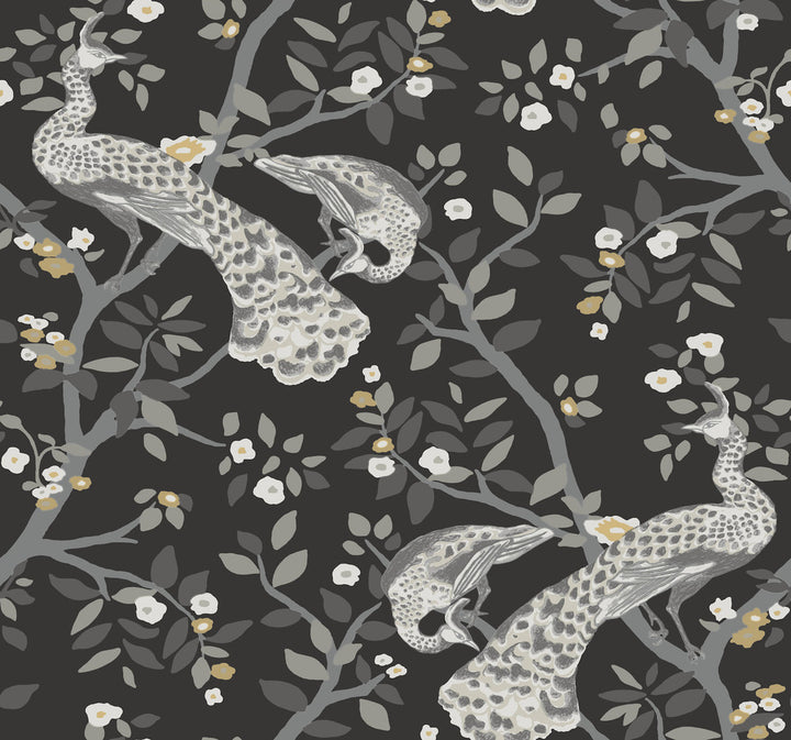 Plume Black & Gold Wallpaper by Inspired by Color Black & White Resource Library Covers about 60.8 square feet 27-in by 27-ft long roll Prepasted 25.25 - Fabric Carolina -