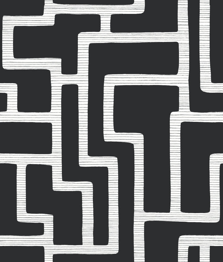 Graphic Polyomino Black & White Wallpaper by Inspired by Color Black & White Resource Library Covers about 56.4 square feet 20.5-in by 33-ft long roll Prepasted 24 - Fabric Carolina -