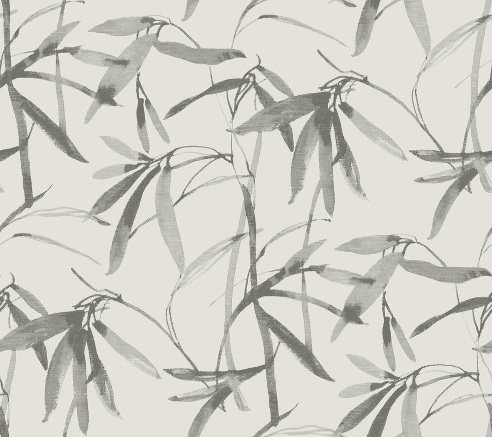 Bamboo Ink Cream & Grey Wallpaper by Inspired by Color Black & White Resource Library Covers about 60.8 square feet 27-in by 27-ft long roll Prepasted 24 - Fabric Carolina -