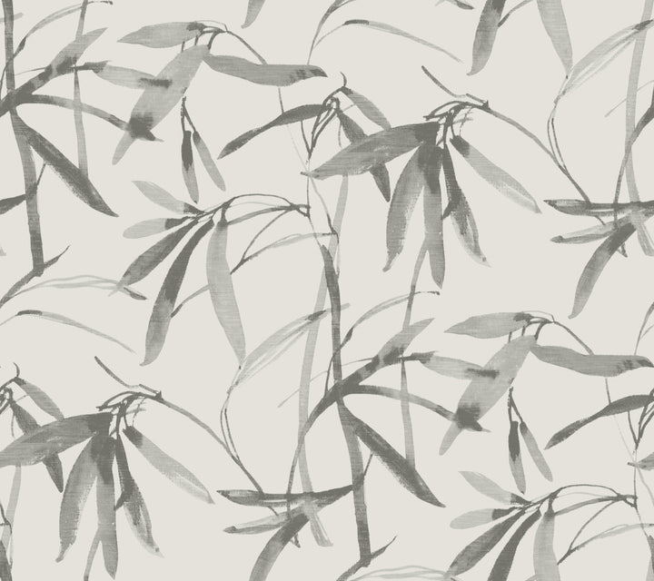 Bamboo Ink Cream & Grey Wallpaper by Inspired by Color Black & White Resource Library Covers about 60.8 square feet 27-in by 27-ft long roll Prepasted 24 - Fabric Carolina -