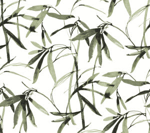 Bamboo Ink Green & Black Wallpaper by York Wallcoverings