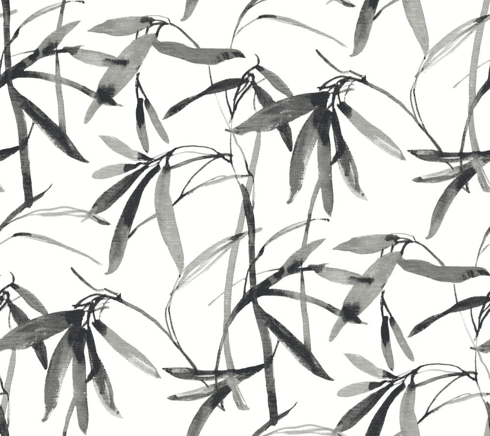 Bamboo Ink Black & White Wallpaper by Inspired by Color Black & White, III Covers about 60.8 square feet 27-in by 27-ft long roll Prepasted 24 - Fabric Carolina -