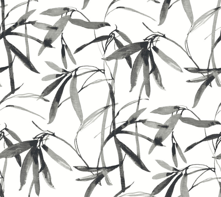 Bamboo Ink Black & White Wallpaper by Inspired by Color Black & White, III Covers about 60.8 square feet 27-in by 27-ft long roll Prepasted 24 - Fabric Carolina -