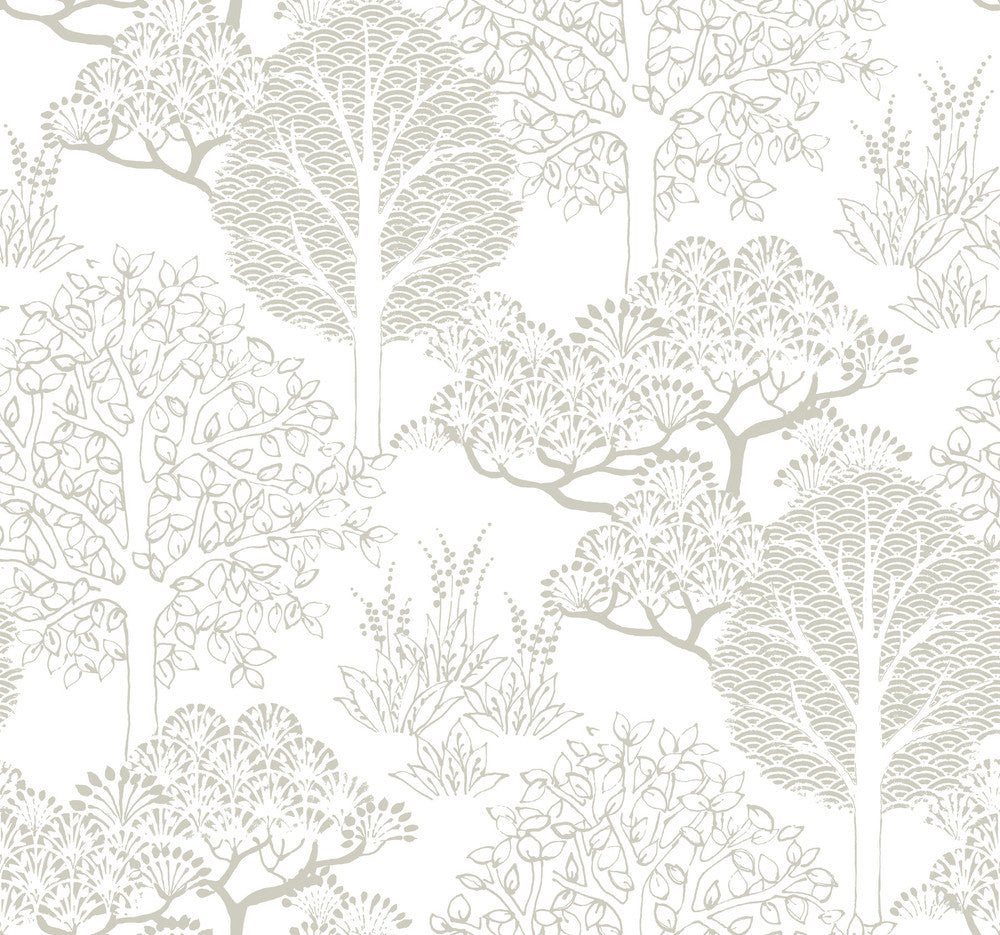 Kimono Trees Metallic Wallpaper by Inspired by Color Black & White Resource Library Covers about 60.8 square feet 27-in by 27-ft long roll Prepasted 25.25 - Fabric Carolina -
